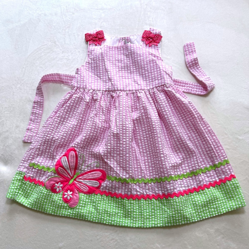 Emily Rose Gingham Butterfly Dress Toddler 3T Pink Green Seersucker E964620